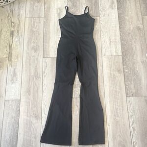 Women’s Yogalicious Lux Black Ribbed Flare Jumpsuit